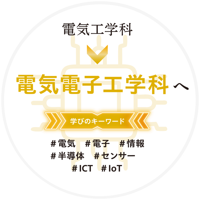 電気工学科 → 電気電子工学科へ #電気 #電子 #情報 #半導体 #センサー #ICT #IoT